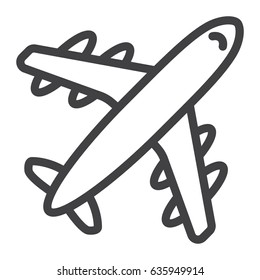 Airplane line icon, travel and transport, aircraft vector graphics, a linear pattern on a white background, eps 10.