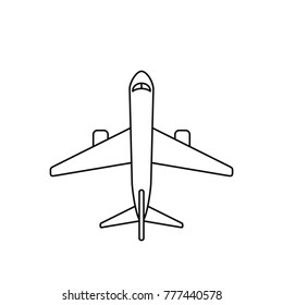 Airplane line icon view from above. Vector isolated plane outline icon.