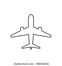 Airplane line icon view from above. Vector isolated plane outline contour symbol.