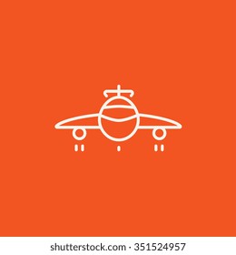 Airplane line icon for web, mobile and infographics. Vector white icon isolated on red background.