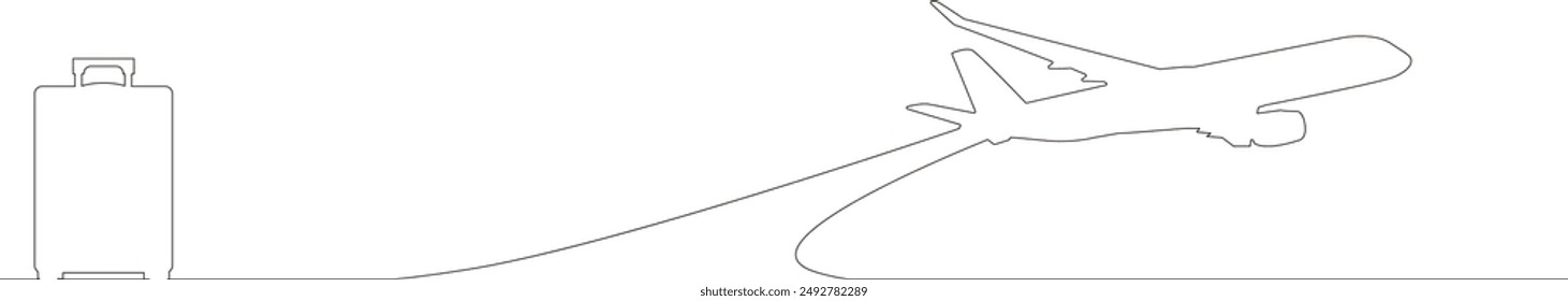Flugzeug, Linie, Linear, Zeichnung, Umriss, Vektorgrafik, Handgepäck, Koffer, Flughafen, Skizze, Design, Urlaub, Luftaufnahmen, Flugzeug, Luftfahrt, Konzept, Flug, 