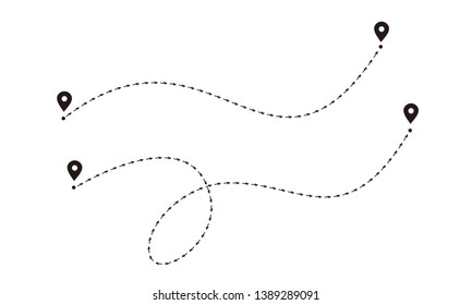 Airplane line path or air plane flight route with start point and arrow line - Vector