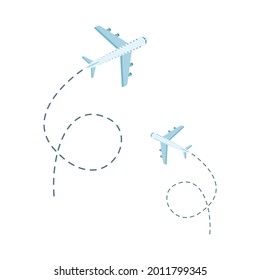 Airplane line path icon. Air plane flight route with line trace. Vector illustration isolated on white background