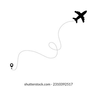 Airplane line path icon of air plane flight route with start point and dash line, Airplane vector