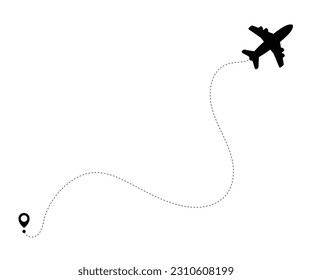 Flugzeugleitungssymbol der Flugstreckenverbindung mit Startpunkt und Bindelinie, Flugzeug, Vektorsymbol 2