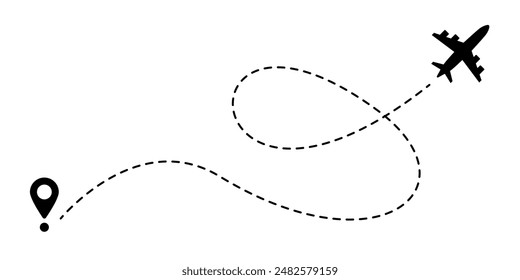 Symbol für den Fluglinienpfad. Flugstrecke mit Vektorillustration der Linienführung. Gestricheltes Reiseroutenkonzept. Flugweg-Bildschirmhintergrund isoliert auf weißem Hintergrund. Titel für die Luftfahrt.