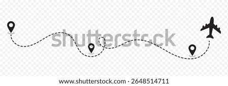 Airplane line path icon of air plane flight route with start point and dash line trace.  eps 10