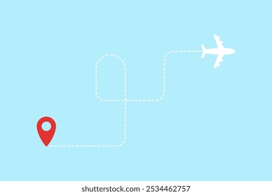 Icono de ruta de línea de avión sobre fondo azul