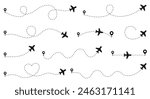 Airplane line path icon set. Aircraft route point. Plane, airplane, aeroplane, flight, airline - stock vector.