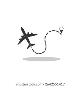 Airplane line path icon with shadow