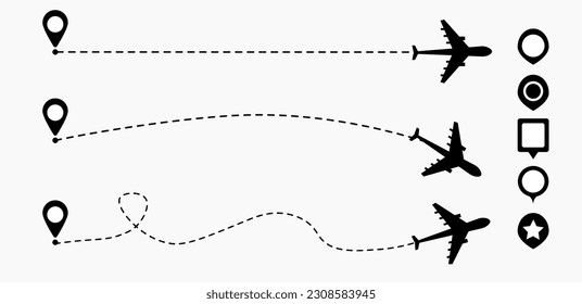 Airplane line path icon with start point