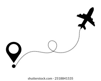 Airplane line path icon. Path turns and destination tag or mark. Isometric street roads and location. Vector illustration. EPS 10