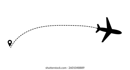 Airplane line path icon. Vector illustration of air plane flight route with the point of location line trace. aircraft location tracking in a dotted path vector illustration in eps 10.