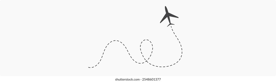 Trajeto de rota da linha do avião. Rota de voo com ponto inicial e traço de linha traço para ilustração vetorial isolada de plano EPS 10