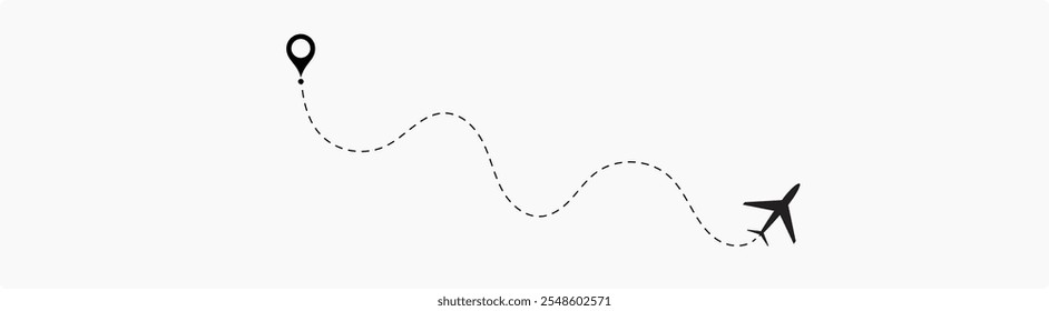 Airplane line path route travel. Flight route with start point and dash line trace for plane isolated vector illustration EPS 10