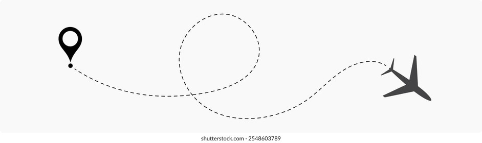 Trajeto de rota da linha do avião. Rota de voo com ponto inicial e traço de linha traço para ilustração vetorial isolada de plano EPS 10