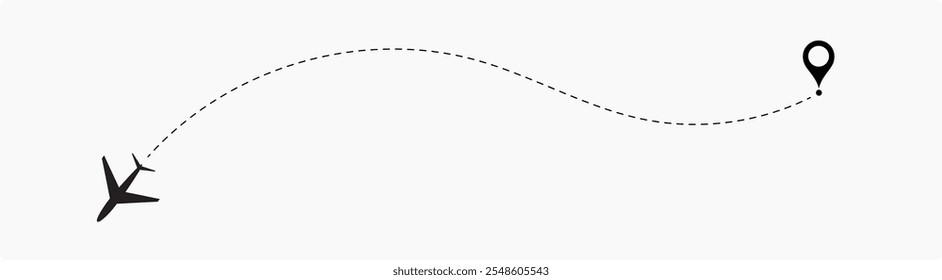 Trajeto de rota da linha do avião. Rota de voo com ponto inicial e traço de linha traço para ilustração vetorial isolada de plano EPS 10