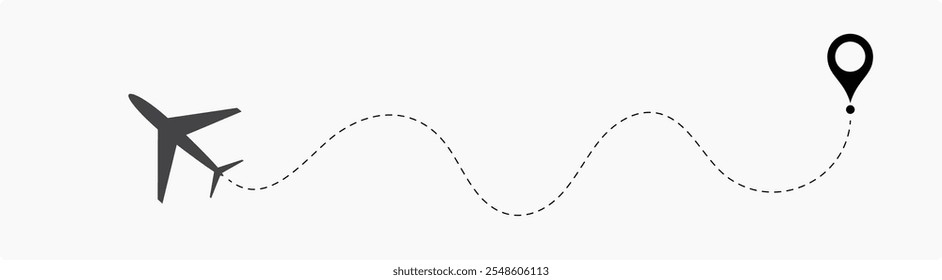 Trajeto de rota da linha do avião. Rota de voo com ponto inicial e traço de linha traço para ilustração vetorial isolada de plano EPS 10