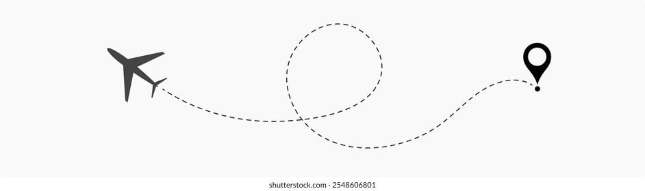 Trajeto de rota da linha do avião. Rota de voo com ponto inicial e traço de linha traço para ilustração vetorial isolada de plano EPS 10