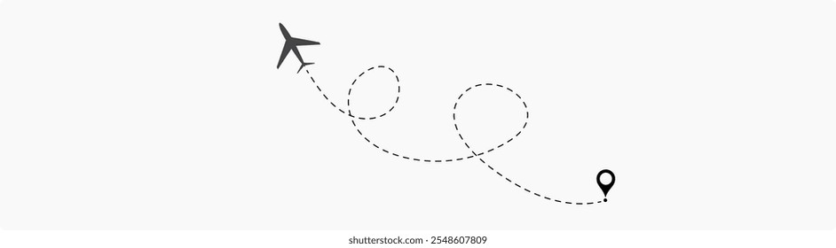 Trajeto de rota da linha do avião. Rota de voo com ponto inicial e traço de linha traço para ilustração vetorial isolada de plano EPS 10