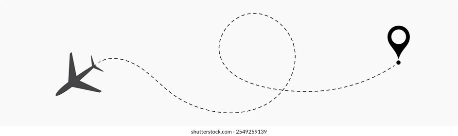 Trajeto de rota da linha do avião. Rota de voo com ponto inicial e traço de linha traço para ilustração vetorial isolada de plano EPS 10