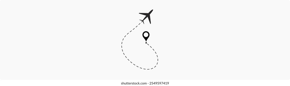 Airplane line path route travel Vector illustration of air plane flight route with the point of location line trace isolated on white background.