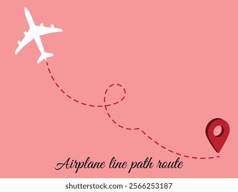 Airplane line path route. Travel vector icon with start point and dash line trace, plane routes flight air dotted drawing isolated illustration
