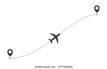 Airplane line path route. Vector icon