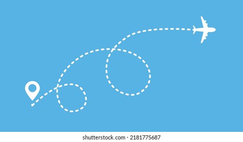 Airplane line path route vector illustration. Travel vector icon with start point and dash line