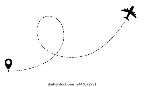 Airplane line path routes. Travel vector icon. Travel from start point and dotted line tracing. Plane routes flight air dotted isolated illustration.