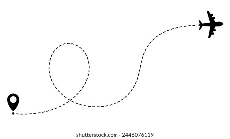 Airplane line path routes. Travel vector icon. Travel from start point and dotted line tracing. Plane routes flight air dotted isolated illustration.