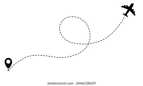 Airplane line path routes. Travel vector icon. Travel from start point and dotted line tracing. Plane routes flight air dotted isolated illustration.