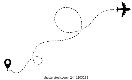 Airplane line path routes. Travel vector icon. Travel from start point and dotted line tracing. Plane routes flight air dotted isolated illustration.