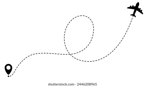 Airplane line path routes. Travel vector icon. Travel from start point and dotted line tracing. Plane routes flight air dotted isolated illustration.