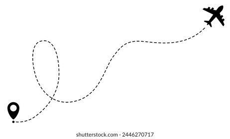 Airplane line path routes. Travel vector icon. Travel from start point and dotted line tracing. Plane routes flight air dotted isolated illustration.
