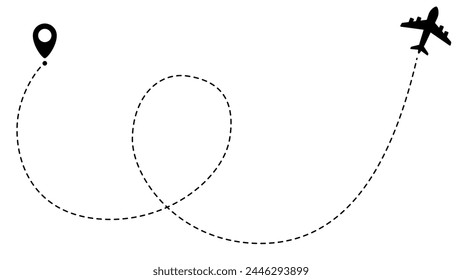 Airplane line path routes. Travel vector icon. Travel from start point and dotted line tracing. Plane routes flight air dotted isolated illustration.