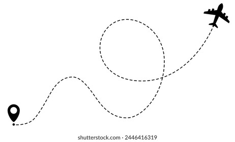 Airplane line path routes. Travel vector icon. Travel from start point and dotted line tracing. Plane routes flight air dotted isolated illustration.