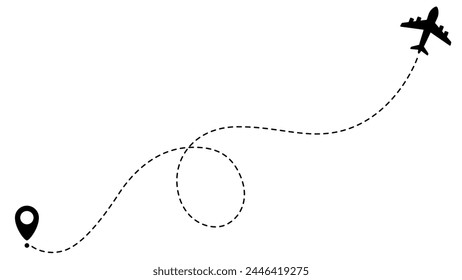 Airplane line path routes. Travel vector icon. Travel from start point and dotted line tracing. Plane routes flight air dotted isolated illustration.