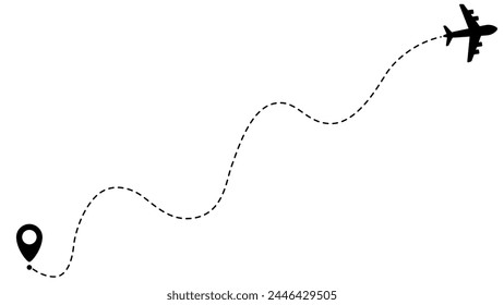 Airplane line path routes. Travel vector icon. Travel from start point and dotted line tracing. Plane routes flight air dotted isolated illustration.