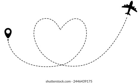 Airplane line path routes. Travel vector icon. Travel from start point and dotted line tracing. Plane routes flight air dotted isolated illustration.