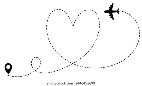 Airplane line path routes. Travel vector icon. Travel from start point and dotted line tracing. Plane routes flight air dotted isolated illustration.