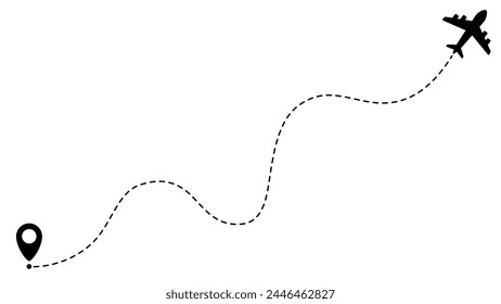 Airplane line path routes. Travel vector icon. Travel from start point and dotted line tracing. Plane routes flight air dotted isolated illustration.