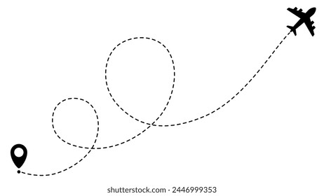 Fluglinien-Trassen. Reisen Vektorgrafik Symbol. Fahren vom Startpunkt und gepunktete Linienverfolgung. Flugrouten Flugluft punktiert Illustration.