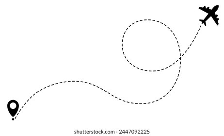 Airplane line path routes. Travel vector icon. Travel from start point and dotted line tracing. Plane routes flight air dotted isolated illustration.