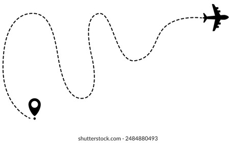 Airplane line path routes. Travel vector icon. Travel from start point and dotted line tracing. Plane routes flight air dotted isolated illustration.