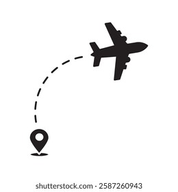 Airplane line path routes. Travel vector icon. Travel from start point and dotted line tracing. Plane routes flight air dotted isolated illustration.
