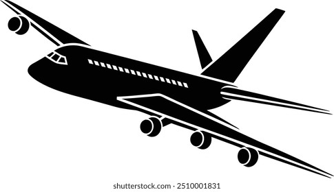 An airplane line path silhouette vector illustration features a sleek, scalable graphic of an aircraft’s flight path, ideal for design.