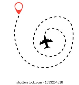 Airplane line path with start point and dash line trace