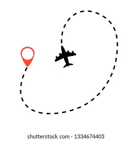 Airplane line path with start point and dash line trace
