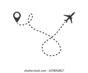 airplane line path with start point vector icon